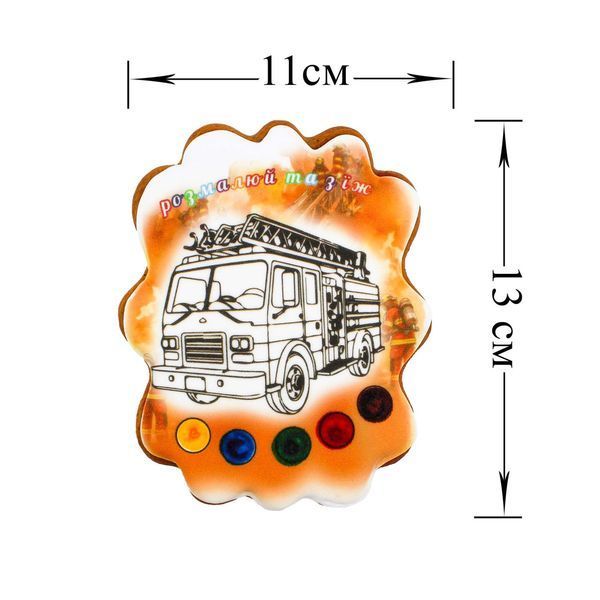 Пряник розмальовка з підкладкою Крафт Печиво Пожежна машина 85г 4967 фото